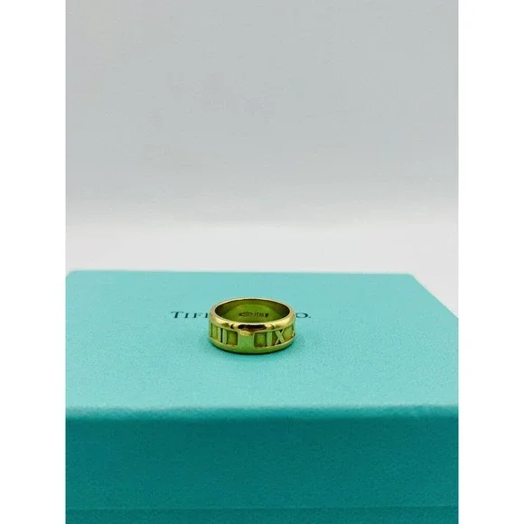 Tiffany & Co 18k Yellow Gold 7mm 1995 Atlas Roman Numeral Ring Size 6 - Picture 3 of 5